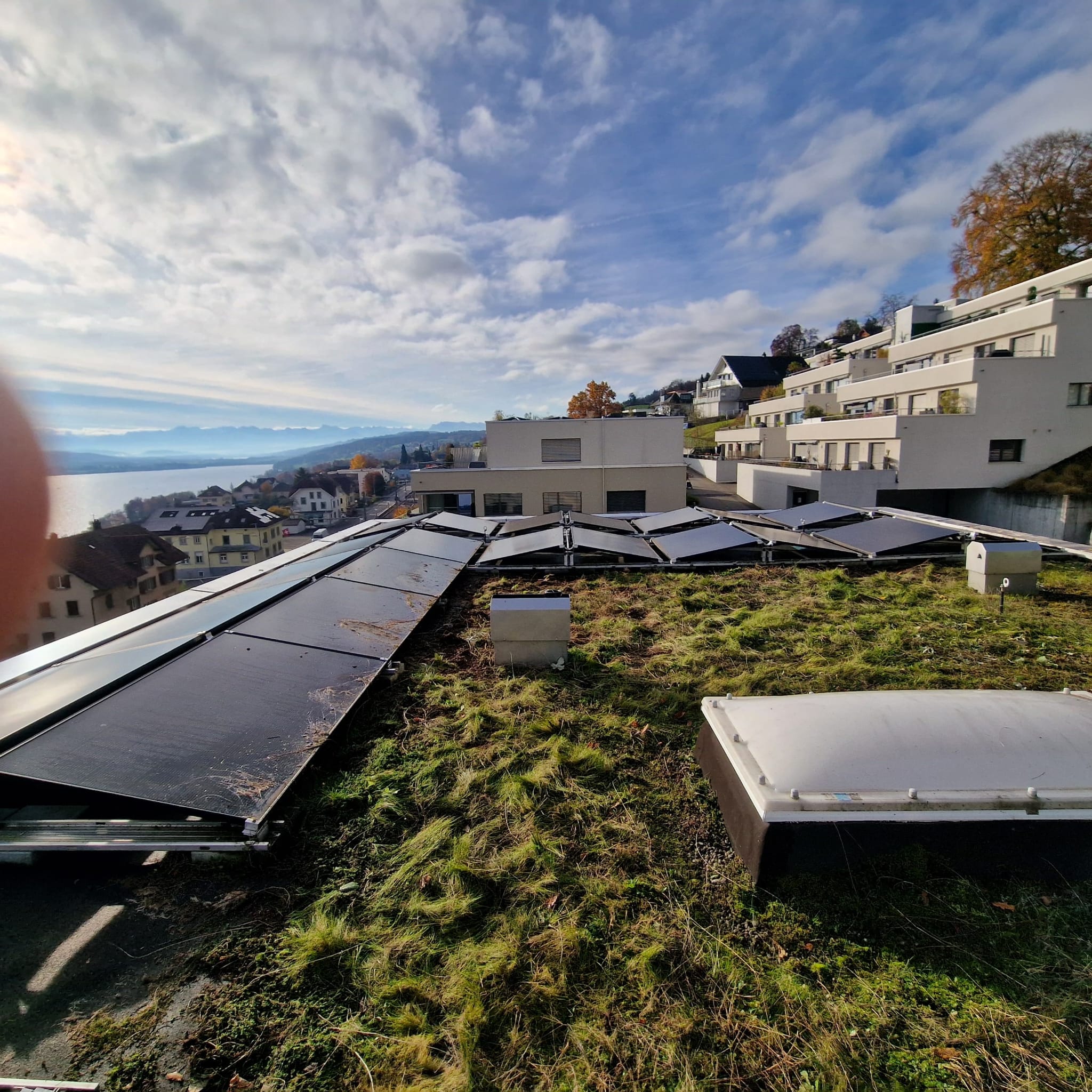 Entferntes Unkraut neben einer Photovoltaikanlage auf einem Mehrfamilienhaus im Aargau