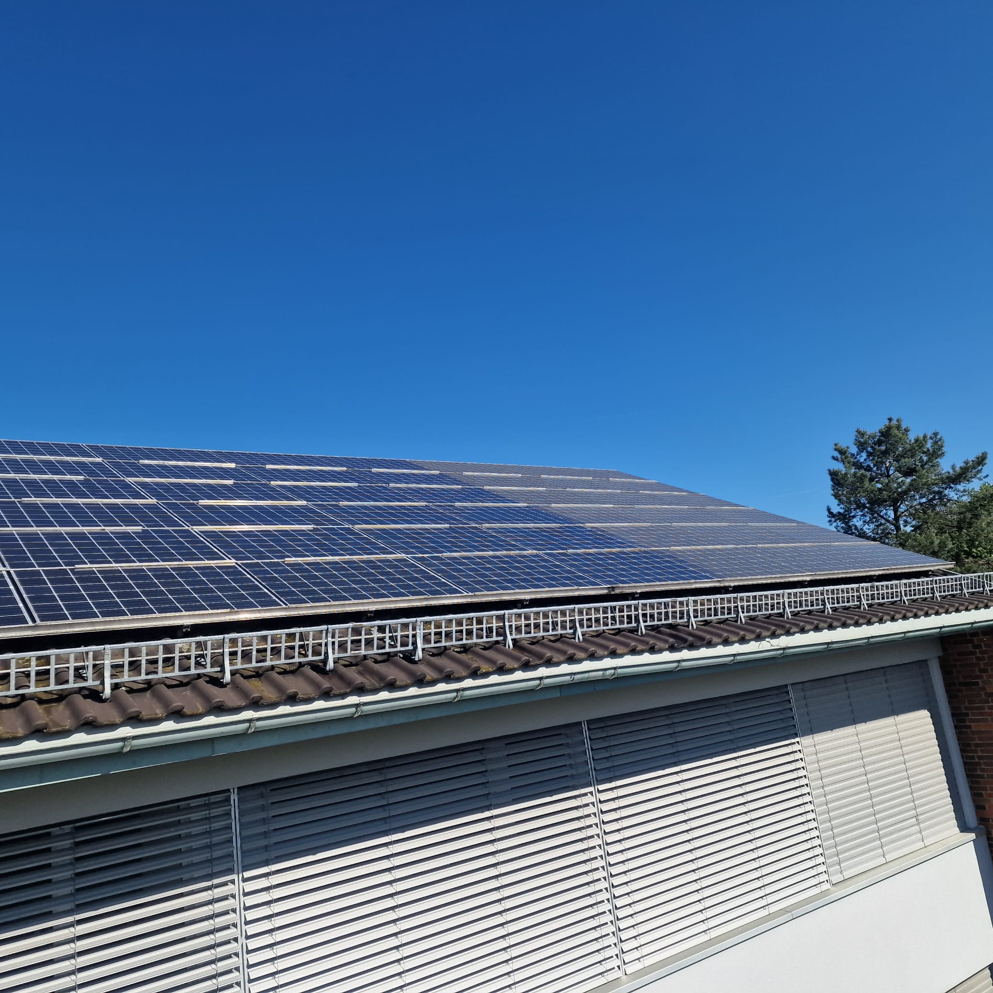 Photovoltaikmodule auf einem Schrägdach nach professioneller Reinigung
